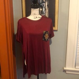Ginger G Burgundy Tunic Embroidery Pocket T-Shirt